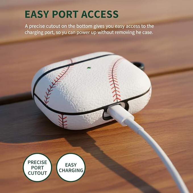 for AirPods Pro 2 Case Leather, Crazy Horse Airpods Pro Soft PU Leather Case Cover with Keychain,for Apple Airpod Pros 2nd Generation 2023 2022/AirPods Pro 2/1 Gen for Man Women((Baseball-02)