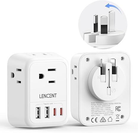 LENCENT Foldable Australia Travel Plug Adapter, US to New Zealand China