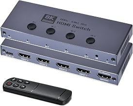 8K HDMI 2.1 Switch, HDMI 2.1 Switcher 4 in 1 Out Supports CEC 8K@60Hz, 4K@240Hz, 1080P@480Hz, HDCP 2.3 HDR 3D Dolby Atmos VRR Compatible with PS5 Xbox Blu-Ray Player with IR Remote Controller - Image 1