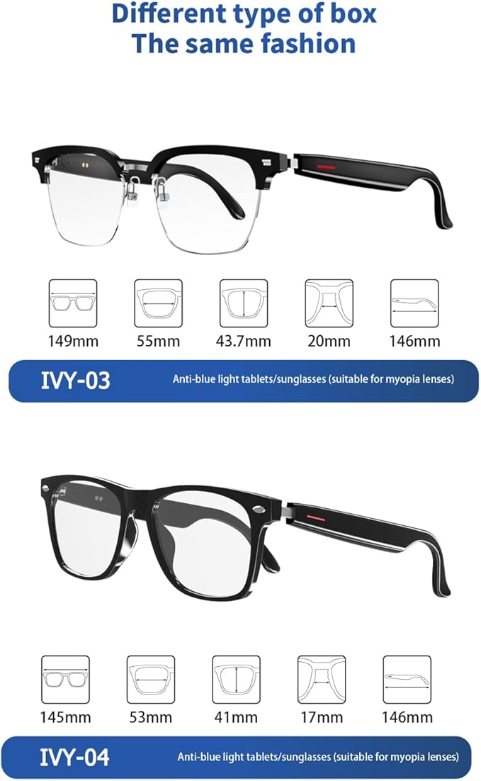 IVY TWS Smart Bluetooth Audio Glasses - Blue Light Blocking & Sunglasses Lens kits for Office Outdoor Sports Drive - Smart Glasses for Men & Women - Black Frame