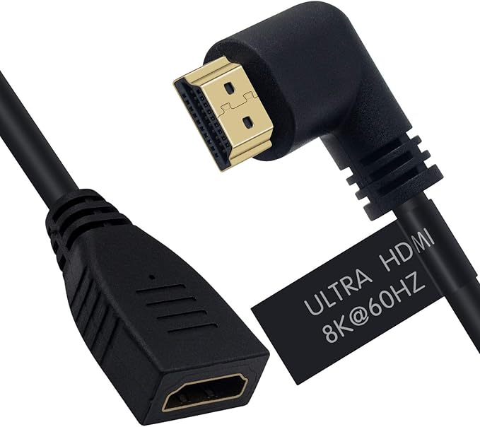 Poyiccot 8K HDMI Extension Cable 2FT, 90 Degree Left Angle Male to Female HDMI 2.1 Cable, 48Gbps High Speed, with 8K@60Hz, 4K@120Hz, HDR, Compatible for Roku TV Stick, HDTV, PS5/PS4