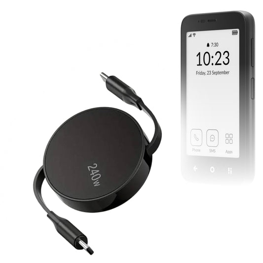 BoxWave Cable Compatible with Mudita Kompakt - PD miniSync (240W), Retractable PD 240W Portable USB Type-C Cable - Jet Black