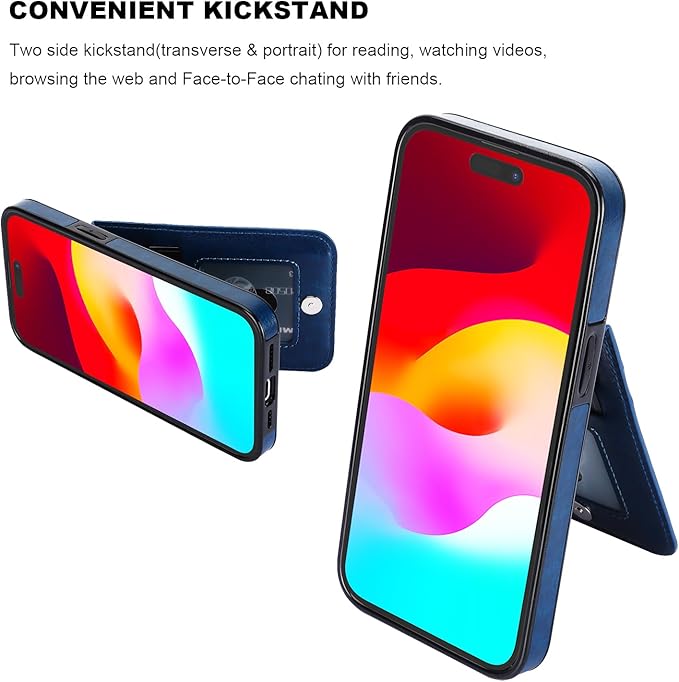 KIHUWEY for iPhone 15 Case Wallet Compatible with MagSafe Wireless Charging, Credit Card Holder, RFID Flip Leather Magnetic Clasp Kickstand Heavy Duty Protective Cover 6.1 Inch (Blue)