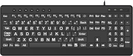 EDJO Large Print Ergonomic Keyboard, Full Size Keyboard with Wrist Rest, Silent Wired USB Computer Keyboards with Oversized Letter Keys Easy to See and Type for Laptop, PC, Windows, Desktop