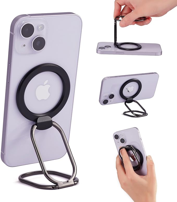 Magnetic Phone Ring Holder for MagSafe Removable Finger Ring Grip Kickstand Cellphone Stand Mag Safe Accessories for iPhone16/15/14/13/12 Series Black