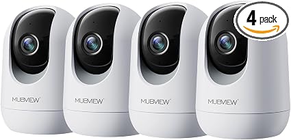 MUBVIEW Pet Camera with Phone App, Indoor Security Camera, 2.4/5GHz WiFi Cameras for Home Security, Wired Cameras for Dog/Elder/Baby, Motion Tracking, PT, 7X24, Two-Way Audio, 2K Night Vision (4 Pack)