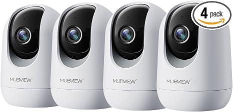 MUBVIEW Pet Camera with Phone App, Indoor Security Camera, 2.4/5GHz WiFi Cameras for Home Security, Wired Cameras for Dog/Elder/Baby, Motion Tracking, PT, 7X24, Two-Way Audio, 2K Night Vision (4 Pack)