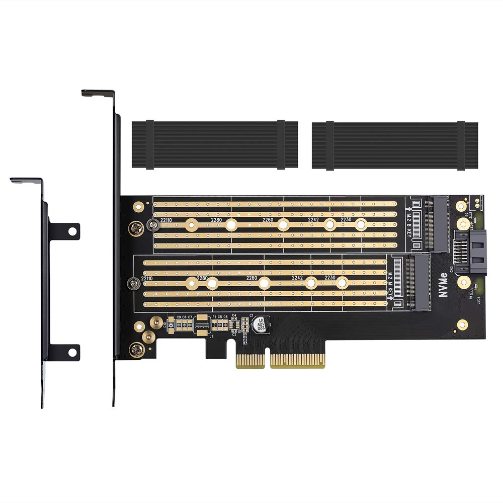 Dual M.2 PCIE Adapter for SATA or PCIE NVMe SSD with Heat Sink Solution