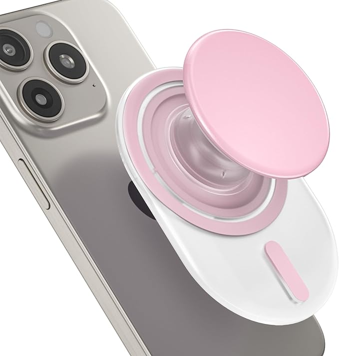 AUROX Magnetic Phone Grip Holder for Magsafe Phone Grips, Expandable Collapsible Phone Grip Stand Holder with Kickstand for Magsafe Stand Compatible with iPhone 17 16 15 14 13 Series, Transparent Pink