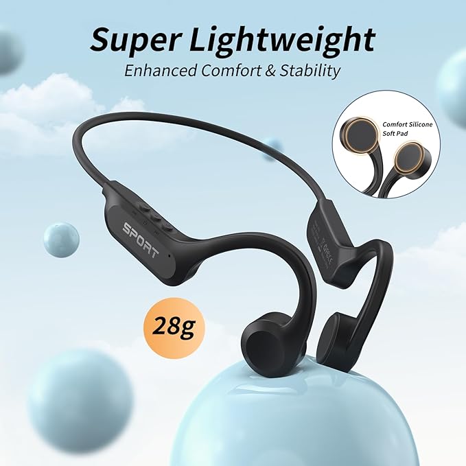 CXK Bone Conduction Headphones Bluetooth 6.0 Open Ear Headphones with Mic, Premium Loud Sound 10Hrs Playtime Bluetooth Headphones, IPX6 Waterproof Sports Headset for Running, Cycling, Walking
