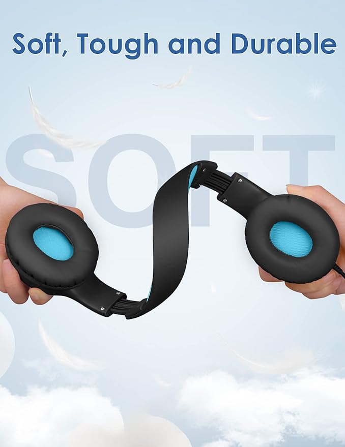 BH100 Headphones for Kids, Over Ear, Wired, Hearing Protection, 85/94 dB Adjustable Volume Limit, Sharing Function, Microphone, Lightweight, Comfortable, [Sky Blue]