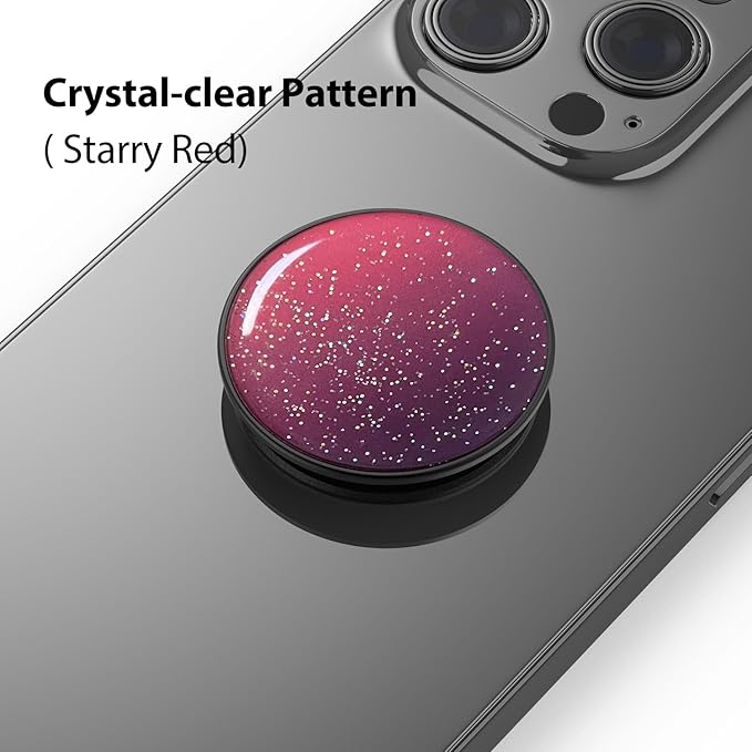 Phone Grip Holder, Phone Ring Holder Finger Kickstand, Adjustable Metal Cell Phone Rings Gripper Stand Work with Magnetic Car Mount for iPhone Samsung &Other Phones - Sky Red