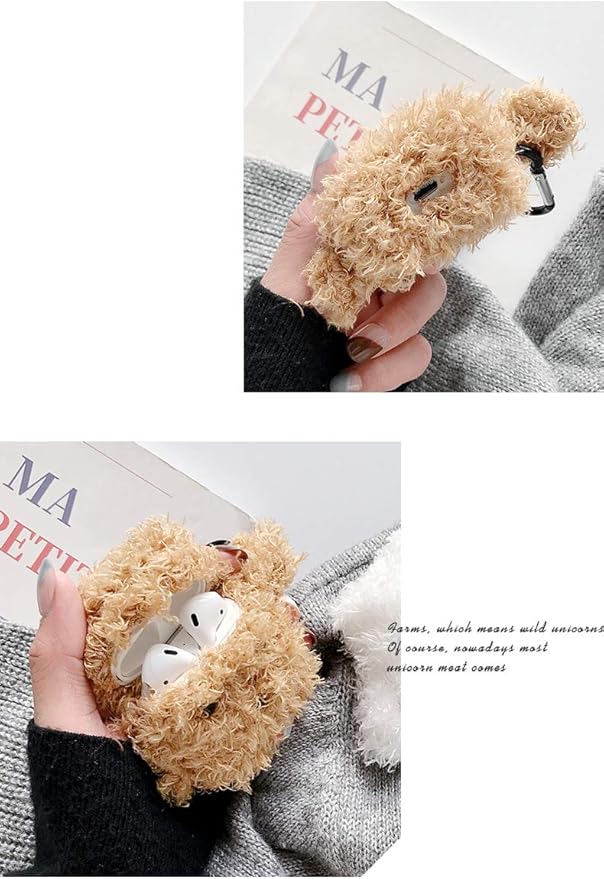SGVAHY Furry Case for AirPods Pro 3rd Generation Funny Cute 3D Cartoon Plush Design Soft Warm Fluffy AirPod Pro 3 Cover with Keychain Kawaii Anti-Fall Protective Case Women Girls(Teddy Khaki)