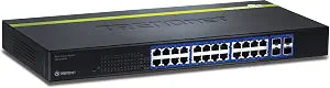 TRENDnet 24-Port 10/100/1000 Mbps Gigabit Web Smart Switch with 4 Shared SFP Slots, Private & Voice VLAN Support, IPv6, Fanless, Rack Mountable, Lifetime Protection, TEG-240WS