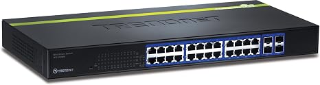 TRENDnet 24-Port 10/100/1000 Mbps Gigabit Web Smart Switch with 4 Shared SFP Slots, Private & Voice VLAN Support, IPv6, Fanless, Rack Mountable, Lifetime Protection, TEG-240WS