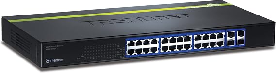 TRENDnet 24-Port 10/100/1000 Mbps Gigabit Web Smart Switch with 4 Shared SFP Slots, Private & Voice VLAN Support, IPv6, Fanless, Rack Mountable, Lifetime Protection, TEG-240WS