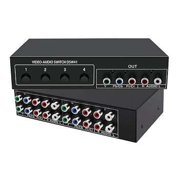 Component AV Video Switch Box 4 in 1 Out, 1080P, 4 Way Composite Selector