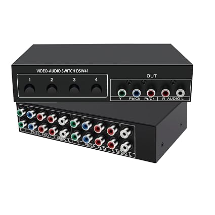 Component AV Video Switch Box 4 in 1 Out, 1080P, 4 Way Composite Selector