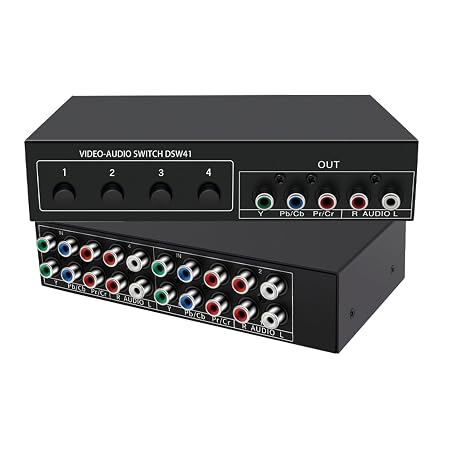 Component AV Video Switch Box 4 in 1 Out, 1080P, 4 Way Composite Selector