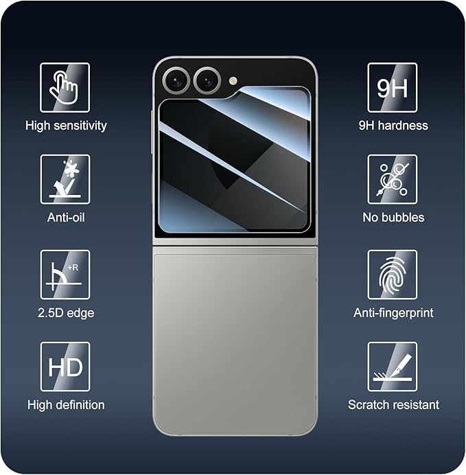 Privacy Screen & Camera Lens Protector for Samsung Galaxy Z Flip6, Double Shatterproof Anti-Spy Tempered Glass, Private Black Protection, 9H Hardness Anti-Scratch Case-Friendly, 3 Pack Each