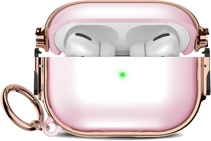 Maxjoy for Cute Airpods Pro 2 case with Safety Lock,Compatible Airpods Pro Case 2nd/1st Gen,Compatible Plating Solid Color AirPods Case Cover for Men Women Girly with Keychain-Transparent Pink