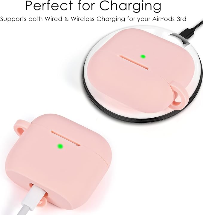 VISOOM Case for Airpods 3 Pink Airpods 3rd Cases 2021 Silicone for iPod 3 Earbuds Case Cover Women Wireless Charging Case with Accessories Girl Bling Keychain for Apple Ear Buds 3rd Generation