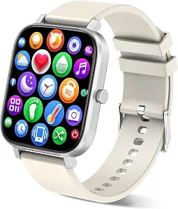 Smart Watch for Men Women Compatible with iPhone Samsung Android Phone 1.69 inch Full Touch Screen IP68 Waterproof Bluetooh Fitness Tracker Heart Rate/Sleep Monitor (Starlight)