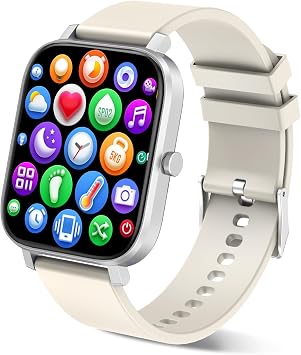 Smart Watch for Men Women Compatible with iPhone Samsung Android Phone 1.69 inch Full Touch Screen IP68 Waterproof Bluetooh Fitness Tracker Heart Rate/Sleep Monitor (Starlight)