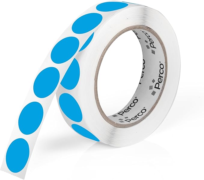 Perco Light Blue 1-Inch Round Circle Dot Sticker Labels with Easy Peel Perforation - 1,000 Labels per Roll - Strong Adhesion, Vibrant Colors for Organizing, Crafting & More - Made in USA