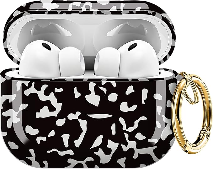 Case for AirPod Pro 3 Shock-Proof Protective Hard Case with Golden Keychain Compatible with Apple Airpods Pro 3rd Generation 2025 (Black White)