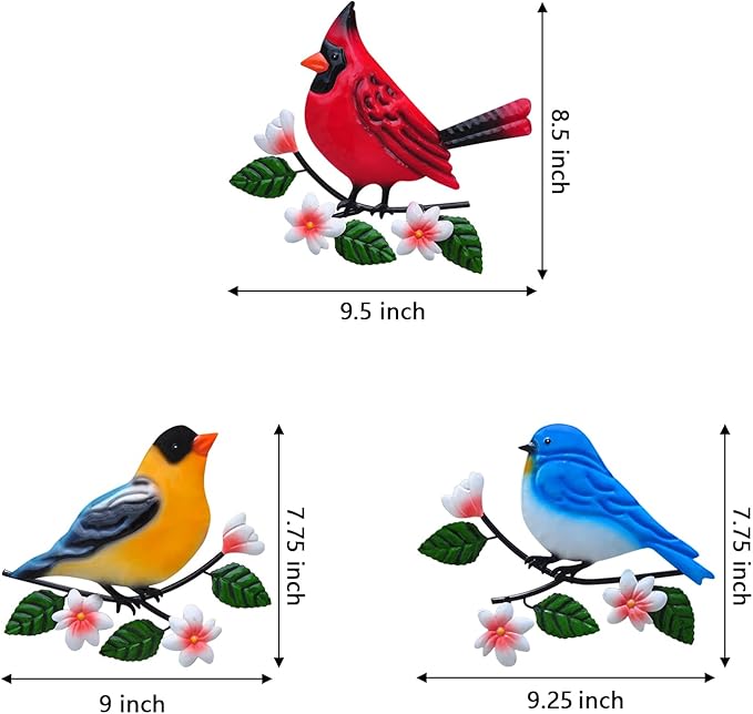 Metal Bird Wall Art Decor 3D Outdoor Sculpture Outdoor Hanging Decor Metal Wall Decor Suitable for Gardens Fence Patio Living Room Bedroom Yard Decor.