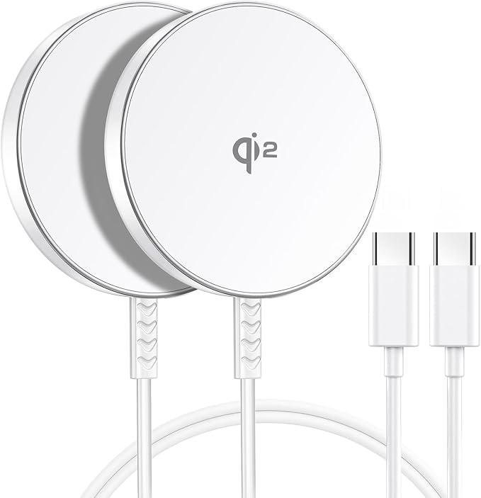 Magnetic Wireless Charger, Qi2 Certified for MagSafe Charger 2 Pack 15W Wireless Fast Charging Pad for iPhone 16/15/14/13/12 Series & AirPods 3/2/Pro Magnetic MagSafe Charging Pad with Dual Ports