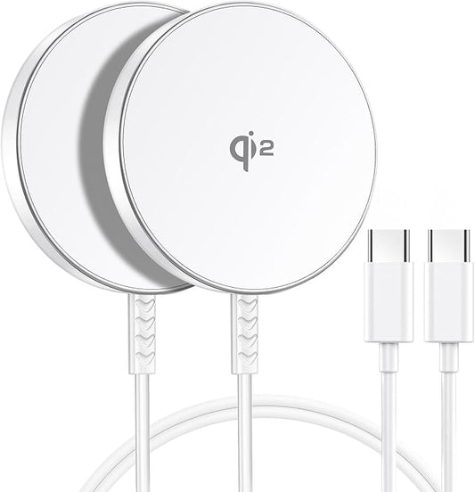Magnetic Wireless Charger, Qi2 Certified for MagSafe Charger 2 Pack 15W Wireless Fast Charging Pad for iPhone 16/15/14/13/12 Series & AirPods 3/2/Pro Magnetic MagSafe Charging Pad with Dual Ports
