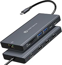 USB C Docking Station 3 Monitors 100W PD 12 in 1 Thunderbolt to Triple Monitor Docking Station USB C Hub Multiple Adapter, 2xUSB-C 3.2, 2xUSB-A 3.0, SD Card, 1000Mbps Ethernet, Light Gray