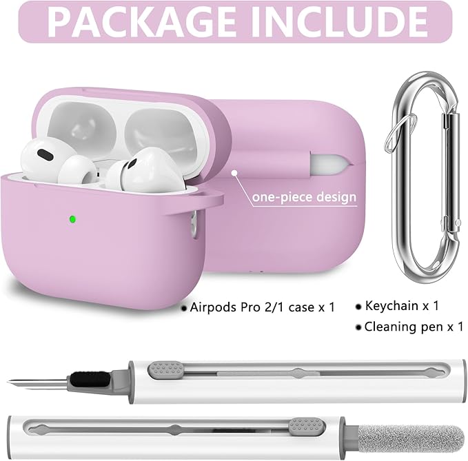 Ljusmicker for AirPods Pro Case Cover with Cleaner Kit,Soft Silicone Protective Case for Apple AirPod Pro 2nd/1st Generation Case for Women Men,AirPods Pro 2 Case Accessories with Keychain-Light Lilac