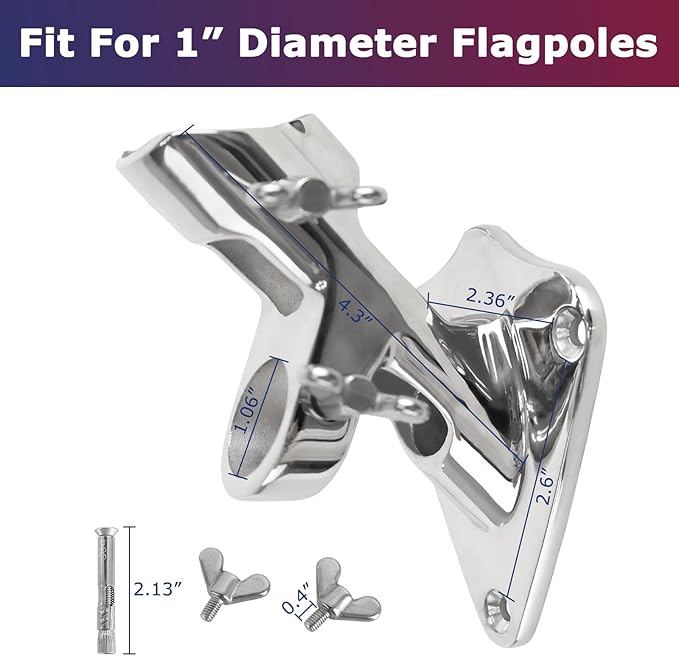 PHITRIC Flag Pole Holder for Outside House, 316 Stainless Steel 2-Positions Flag Pole Mounting Bracket, Heavy Duty Flag Pole Mount with Hardware for Outdoor, Strong and Rust Proof, 1" Inner Diameter