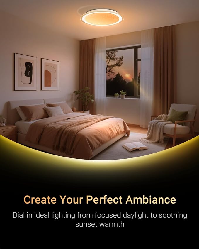 1-Pack, 20 inch Smart LED Music Ceiling Light with Bluetooth Speaker, Compatible with Alexa & Google Home, Color Changing RGB Dimmable Light for Living Room, Bedroom, Kitchen