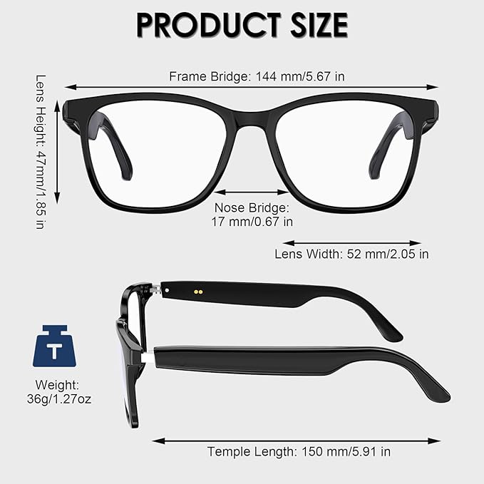 Smart Glasses for Men & Women, 2-in-1 Blue Light & Magnetic UV400 Sunglasses, Bluetooth 5.4 Glasses with Open-Ear Audio, Voice Assistant for Outdoor & Office