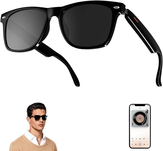 Smart Glasses for Men & Women, Bluetooth Glasses with Speakers, UV400 Polarized Lenses, Open Ear Sound, Music/Call, Touch Voice Assistant, Smart Bluetooth Sunglasses for Driving Traveling