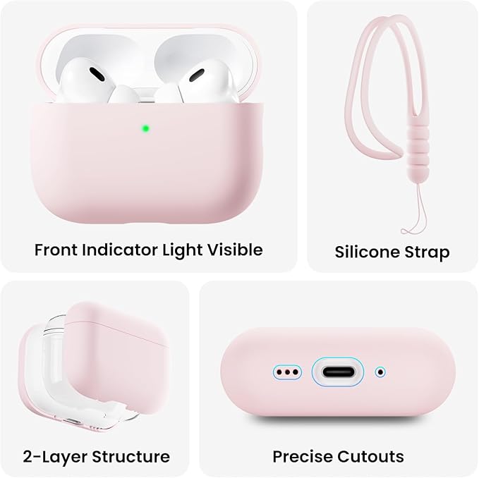 ORNARTO Compatible with AirPods Pro 3 Case 2025, Full Protective Hybrid Silicone for AirPods Pro 3rd Generation Case, Front LED Visible Skin Cover-Chalk Pink