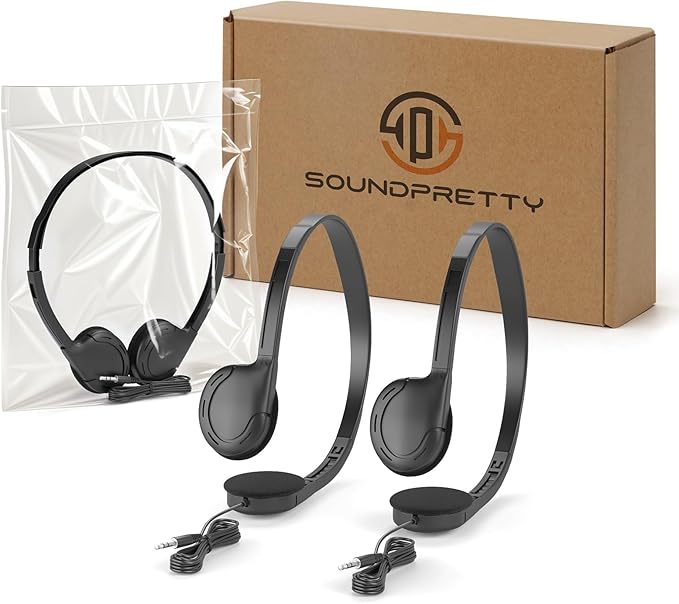 3-Pack Classroom Headphones Individually Wired - School Headphones with 3.5mm Jack, Bulk Kids Headsets for School/Library/Testing Room, Each in Protective PP Bags （No Mic
