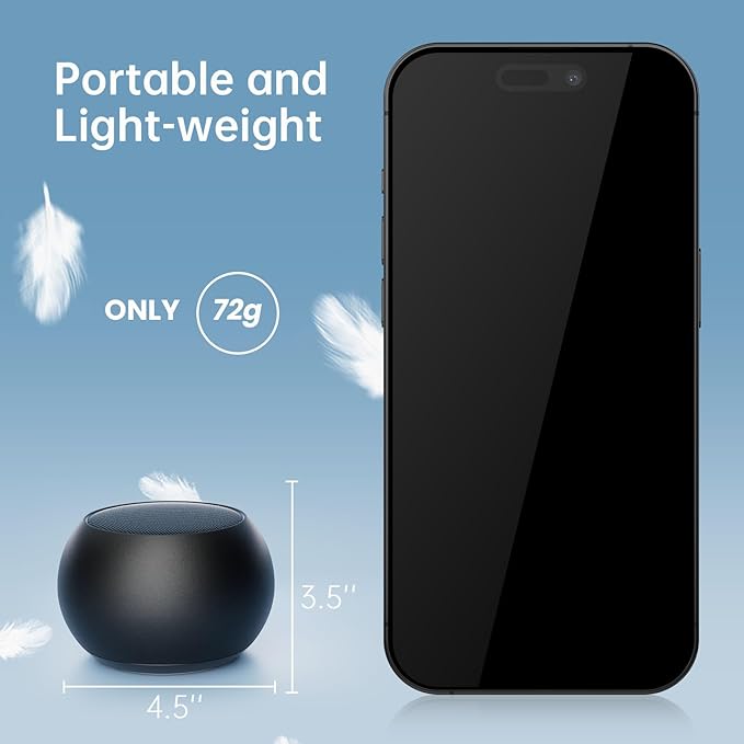 Small Speaker, Portable Bluetooth Speaker with Loud Stereo Sound and Robust Bass, Mini Speaker with Lanyard Easy to Carry, Brief Design, IPX7 Waterproof for Shower, Room, Biking, Hiking, Black