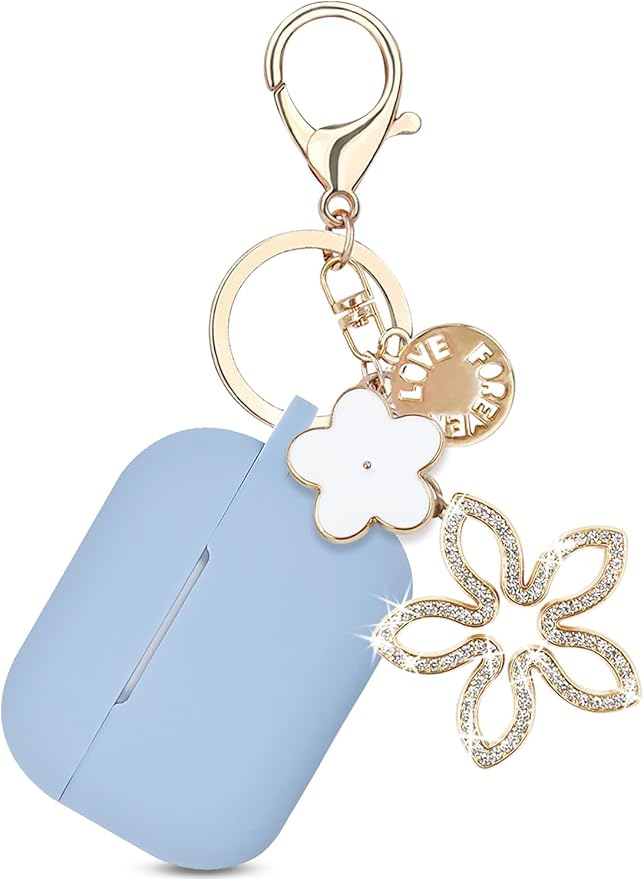 Compatible with AirPods Pro 2nd Generation Case with Cleaner Kit, Silicone Protective Case for Apple AirPod Pro 2nd/1st Earbuds Wireless Charging Cases with Bling Keychain (Gray Blue)