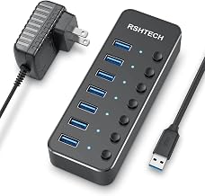 RSHTECH 7-Port Powered USB Hub, USB 3.0 Data Port Extender Hub, RSH-518