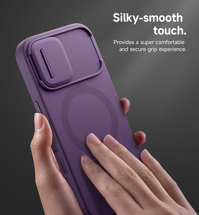 SURITCH for iPhone 17 Case with Camera Control Cover, Camera Slide Cover and Adjustable Kickstand, Compatible with MagSafe, Shockproof Bumper Protective Cases 6.3 Inch, Dark Purple
