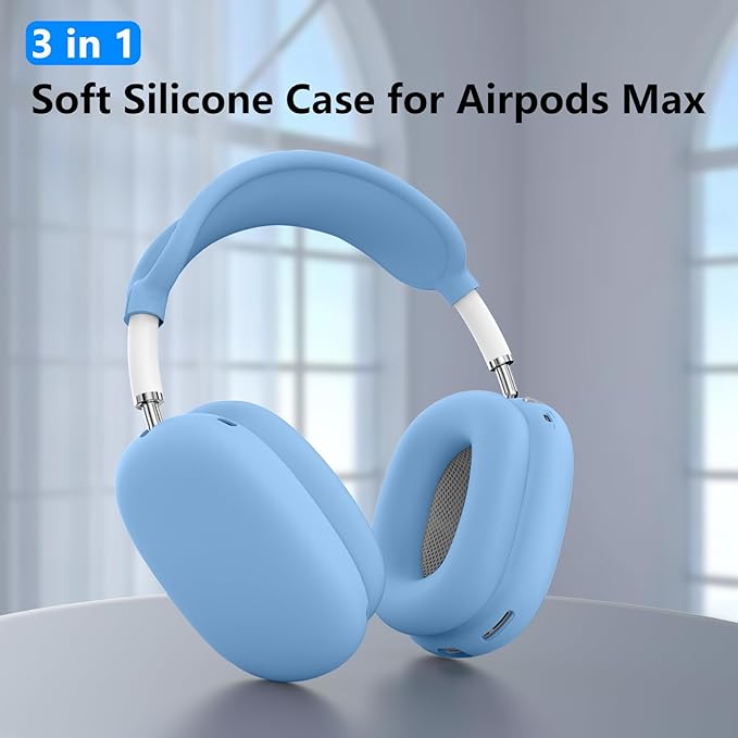 Silicone Case Cover for AirPods Max, Ear Pad Case Cover/Ear Cups Cover/Headband Cover for AirPods Max Headphones, Accessories Soft Silicone Protector for Apple AirPods Max New USB-C (2024) (Sky Blue)