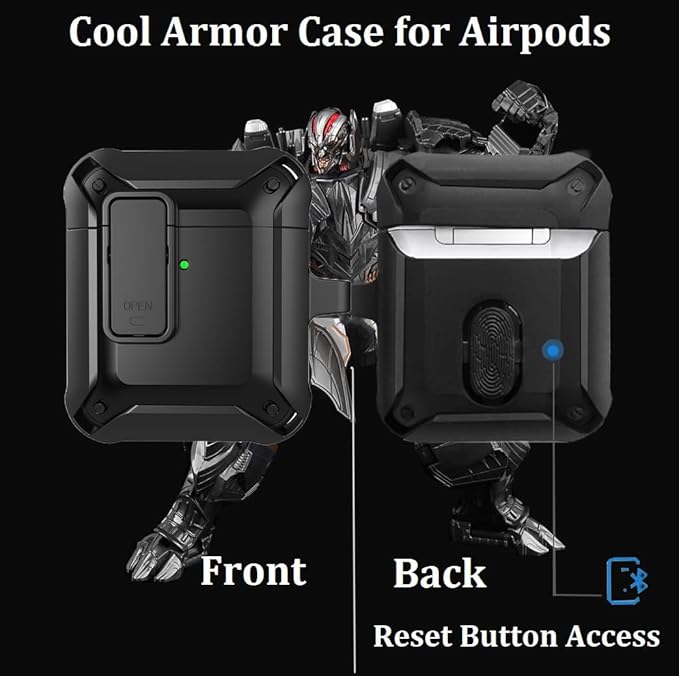 for Airpods 2nd 1st Generation Case Men Lock with Cleaner Kit, Rugged AirPod 2/1 Gen Protective Hard Cover Shockproof Skin Boys Women with Keychain for Apple iPods 2nd/1st Cases, Black