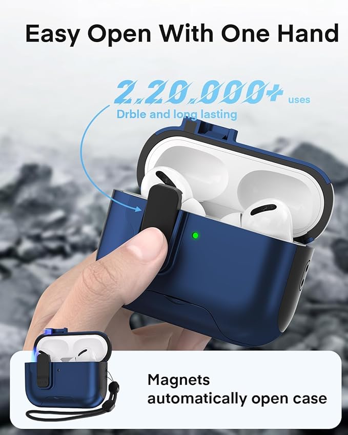 Maxjoy for AirPods Pro 3 Protective Case with Cleaning Kit, Military Hard Case with Lock Shock-Absorbing, Deep Blue
