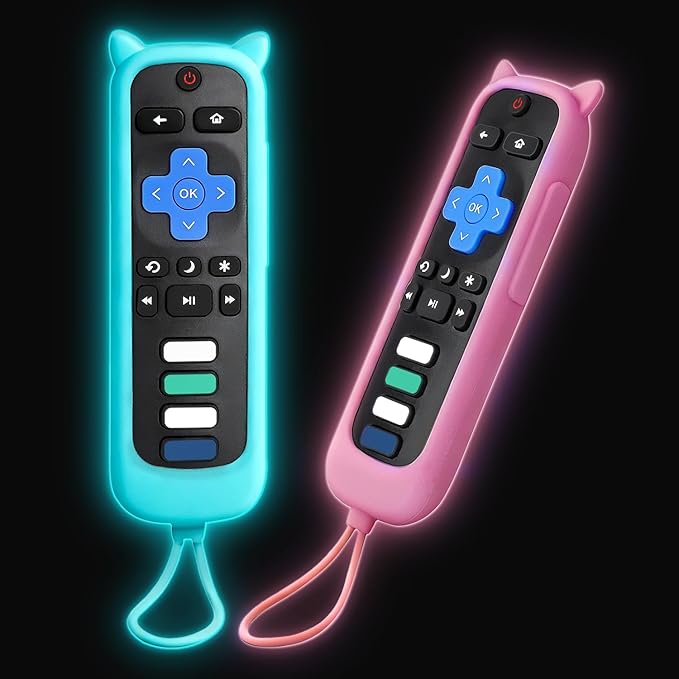 Remote Cover for Roku – 2 Pack Silicone Case Compatible with Roku TV Remotes for TCL/Hisense, Streaming Stick & Express, Universal Controller Sleeve, Glow in The Dark (Blue & Pink)