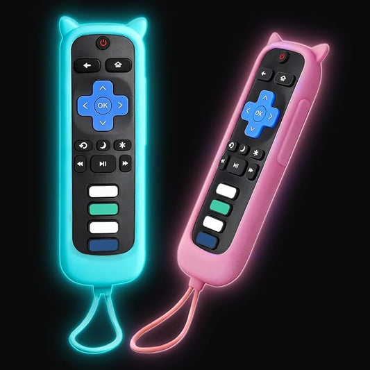 Remote Cover for Roku – 2 Pack Silicone Case Compatible with Roku TV Remotes for TCL/Hisense, Streaming Stick & Express, Universal Controller Sleeve, Glow in The Dark (Blue & Pink)